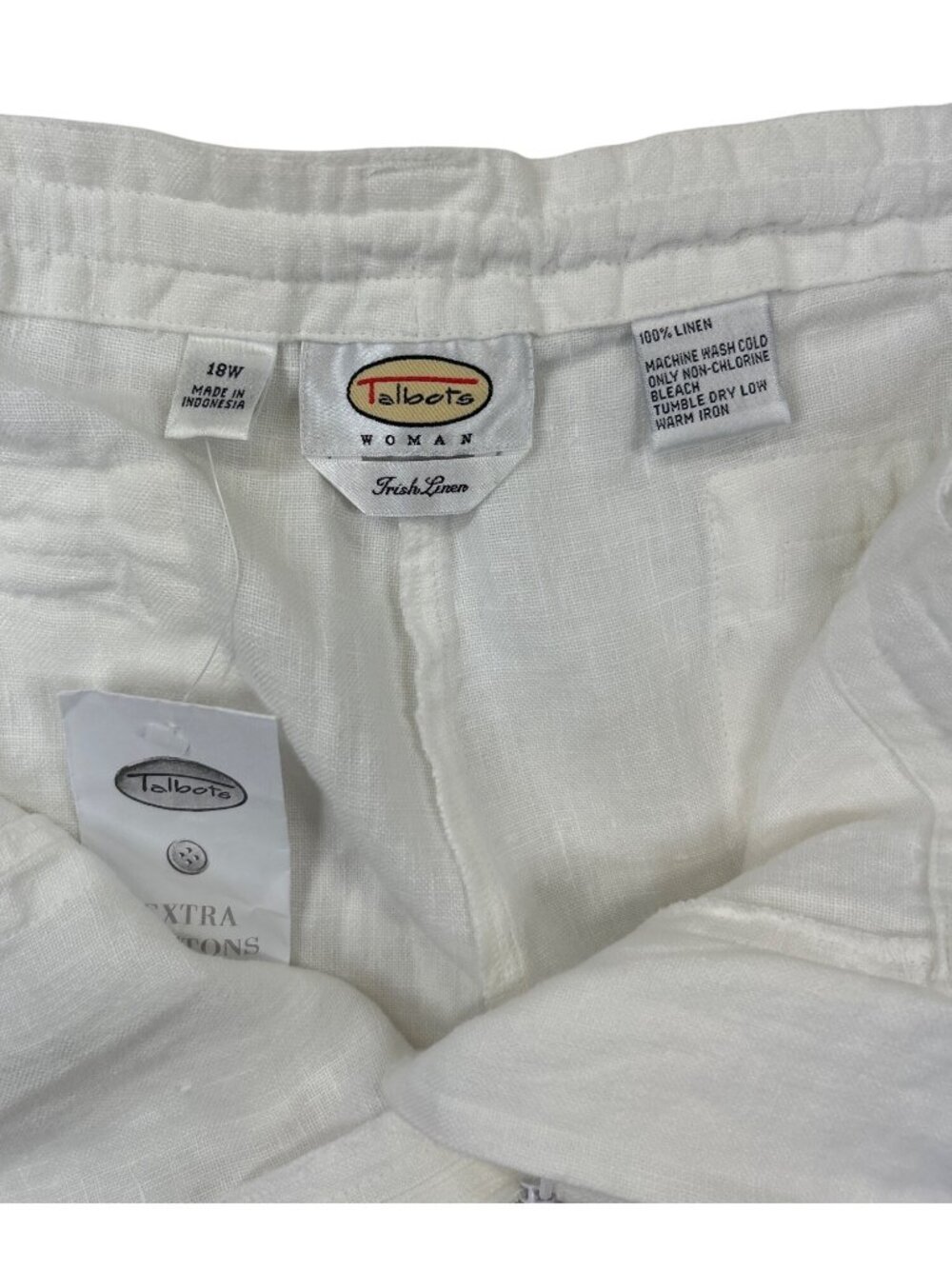 Talbots Irish Linen Cropped Pants Women's 18W White Drawstring Waist Resortwear - Picture 7 of 16